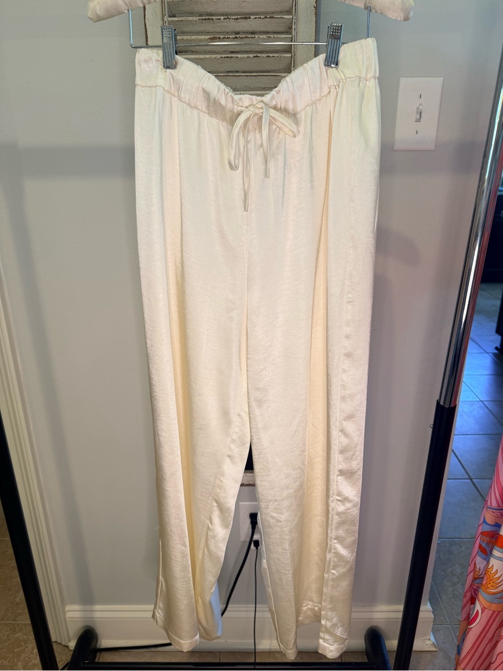 Women's Cream Drawstring Satin Lounge Pants